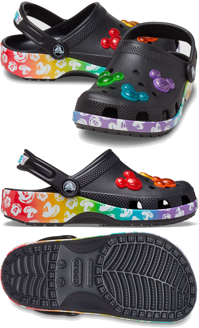 【あす楽】クロックス crocs キッズ ジュニア ンダル クラシック ディズニー レインボー クロッグ K 女の子 男の子 子供靴 クロッグサンダル サボサンダル ミッキーマウス 207743-0C4 ブラック/マルチ 黒 カジュアルシューズ 【送料無料】 evid |5