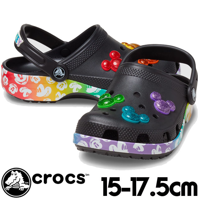 【あす楽】クロックス crocs キッズ ベビー サンダル クラシック ディズニー レインボー クロッグ T 女の子 男の子 子供靴 クロッグサンダル サボサンダル ミッキーマウス 207756-0C4 ブラック/マルチ 黒 カジュアルシューズ 【送料無料】 evid |5