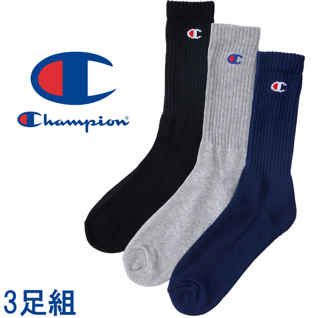 ＼最大10％クーポン有／チャンピオン Champion ソックス メンズ レディース 3足組 フルレングスソックス CMSCH002 ミドルソックス ミドル丈 ふくらはぎ丈 フットカバー くつ下 ロゴ パイル地 レッグウェア アパレル スポーツ 通学 学生 evid