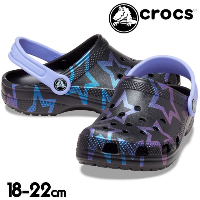 【あす楽】 クロックス crocs 男の子 女の子 子供靴 キッズ ジュニア サンダル クラシック ディスコ ダンスパーティー クロッグ サボサンダル カジュアルシューズ 208084 97Y スターズ/ブラック 黒 星柄 キラキラ 【送料無料】 evid |5