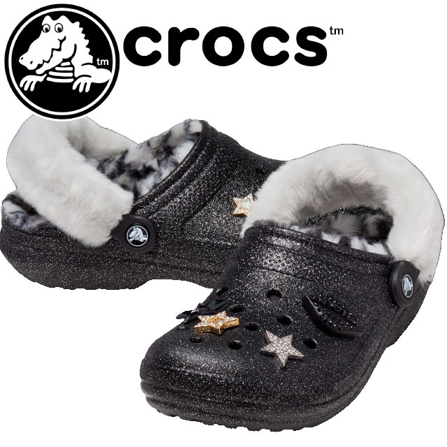 クロックス crocs レディース サンダル クラシックラインド ディスコ グリッタークロッグ クロッグサンダル カジュアルシューズ コンフォートサンダル 208075 0ZS シマー 靴 ふわふわ エコファー テレワーク 在宅勤務 送料無料 あす楽 evid2 6