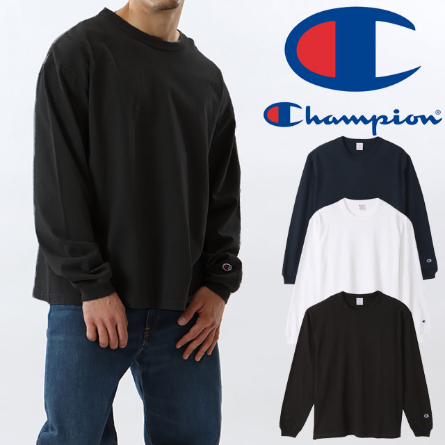 チャンピオン Champion ロングTシャツ メンズ レディース C5-U409 T1011 ティーテンイレブン 長袖 アパレル 服 ロンT オーバーサイズ トップス 綿100 ロングスリーブ カジュアル 無地 丸首 MADE IN USA 白 黒 紺 evid2 メール便送料無料