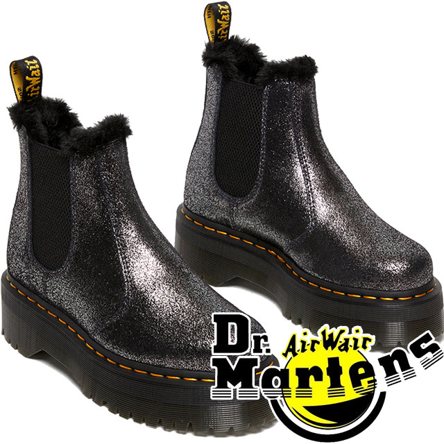 ドクターマーチン サイドゴアブーツ レディース 【返品交換送料無料】ドクターマーチン Dr.Martens レディース サイドゴアブーツ 2976 クアッド FL 厚底 チェルシーブーツ ショートブーツ カジュアルシューズ レザーブーツ 本革 27956012 ブラック/シルバー キラキラ メタリック 靴 あす楽 evid