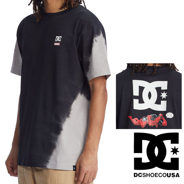 ディーシーシューズ DC SHOES Tシャツ メンズ レディース DST226009 デッドプール ウェイ バック ティー トップス 半袖 アパレル 服 クルーネック 黒 タイダイ ロゴ ヴィンテージ アメコミ マーベル 綿100％ evid4 メール便送料無料