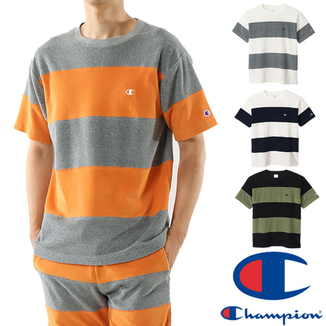 ＼最大500円OFFクーポン有／チャンピオン Champion トップス メンズ パネルショートスリーブTシャツ C3-X360 半袖 ティーシャツ クルーネック 丸首 カットソー ボーダー パイル地 カジュアル リラックスウェア アパレル ベーシックチャンピオン 送料無料 あす楽 evid