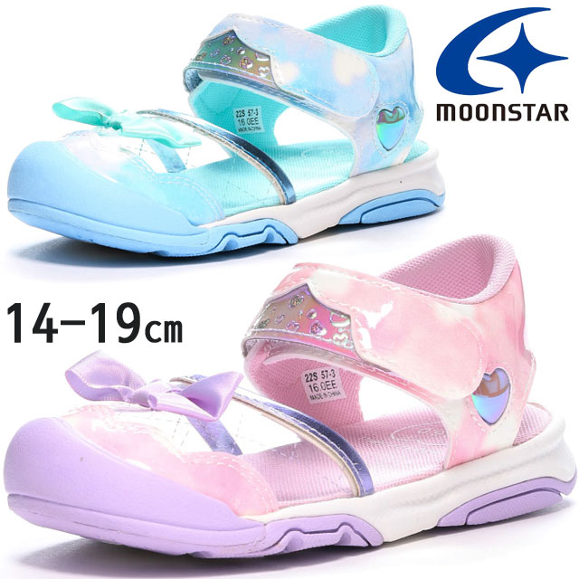 【ポイント6倍】【送料無料】ムーンスター Moonstar キッズ ベビー ジュニア サンダル 女の子 子供靴 サマーシューズ ベルクロ MF S008C ピンク サックス リボン クリア素材 【あす楽】 evid |5のサムネイル