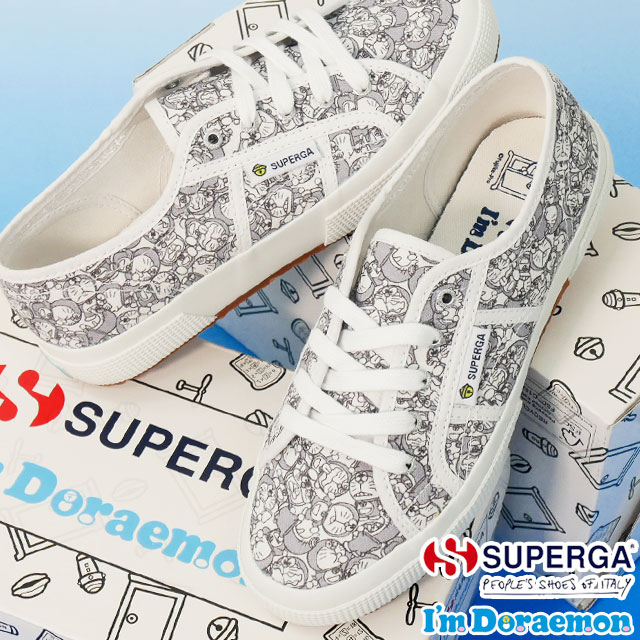 スペルガ ＼ポイント8倍／スペルガ SUPERGA レディース スニーカー I’m Doraemon 2750 ドラえもん オーバーラッピング プリント コラボモデル カジュアルシューズ S4138FW ホワイト-グレー 白 総柄 靴 送料無料 あす楽 evid