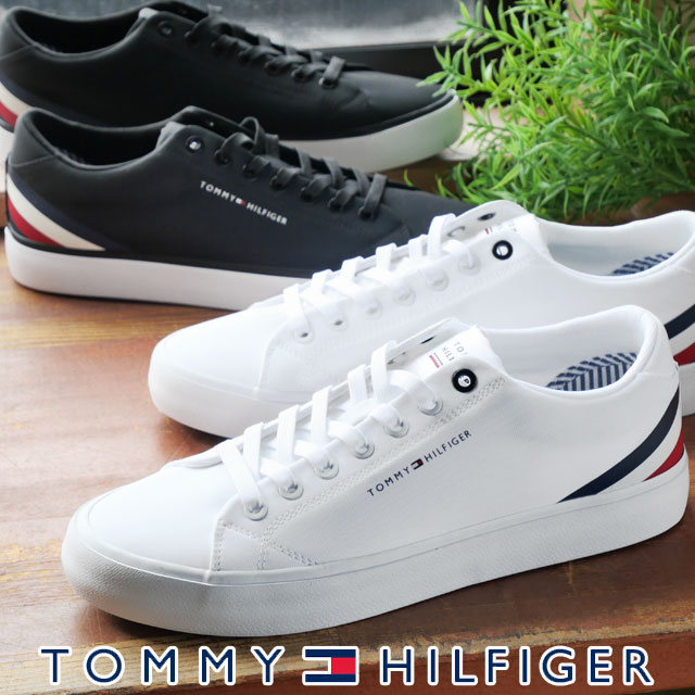 ＼最大5％クーポン有／トミーヒルフィガー TOMMY HILFIGER メンズ スニーカー TH ハイ ヴァルク コア ロー ストライプ カジュアルシューズ ローカット FM04735 ホワイト 白 ブラック 黒 送料無料 evid