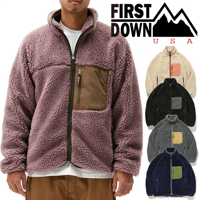 ファーストダウン ボアジャケット メンズ ＼ポイント8倍／ファーストダウン FIRST DOWN メンズ レディース アウター F542015 ボアフリースジャケット トップス 長袖 上着 羽織り 防寒対策 前開き アパレル オフホワイト ブラック ネイビー スモークピンク Mグレー 服 送料無料 あす楽 evid