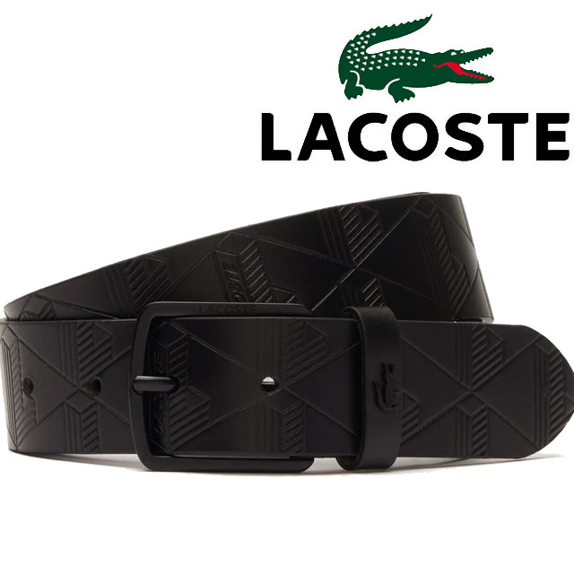 LACOSTE ベルト メンズ ラコステ ベルト メンズ RC4093 モノグラム テクスチャードモノグラムレザーベルト 革ベルト アクセサリー 黒 ロゴ ワニ 型押し 牛革 あす楽 送料無料 evidr