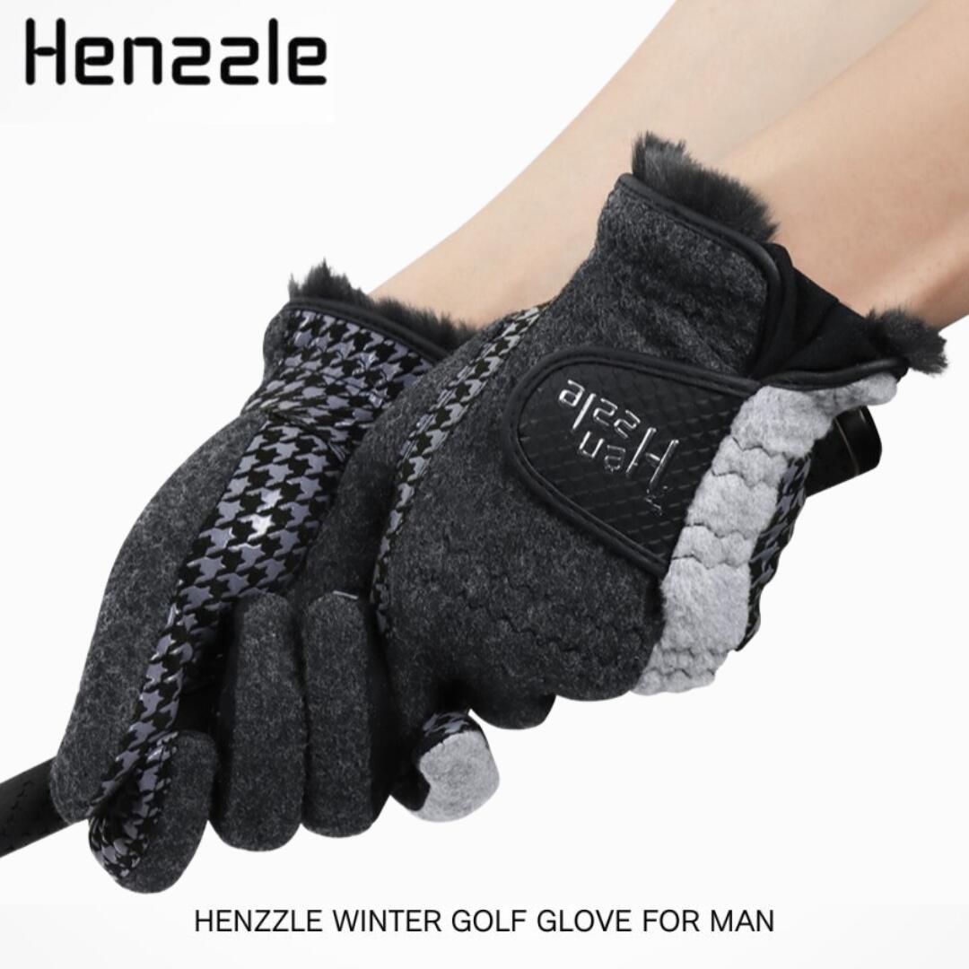 ゴルフグローブ 両手 冬 防寒 手 手袋 手甲 メンズ 22号 23号 24号 25号 26号 高機能ポーラフリース生地 ファー付き シリコンコーティング 滑りにくい グリップ 安定感 フィット感 立体ベルクロ 耐久性 長時間屋外使用可能 スイングサポート (HENZZLE)