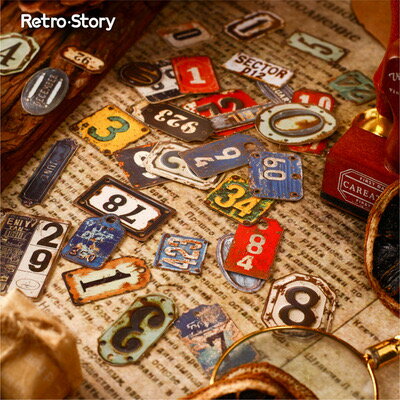 EROSIONSYMBOL(s80)24枚入 ヴィンテージ レトロ 看板 プレート サビ ダメージ 劣化 数字 ナンバー ナンバープレート 月 毎月 年月 カレンダー アンティーク デコ コラージュ アレンジ DIY ジャンクジャーナル インテリア クール