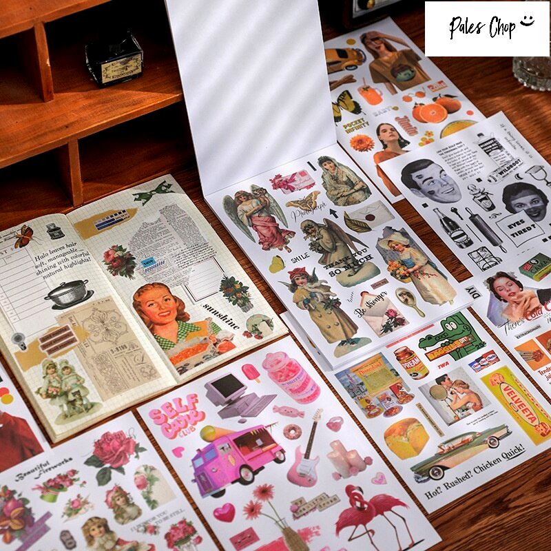 【終売特価】JOURNALHANDBOOKSTICKER(s212)20シート ステッカー シール セット 和紙 マステ素材 ブック シールブック たくさん 大容量 花 植物 ヴィンテージ レトロ アメリカン おしゃれ 映画 ロゴ 英字 蝶 ラベル ノート 手帳 デコ まとめ コラージュ アレンジ 文房具 文具