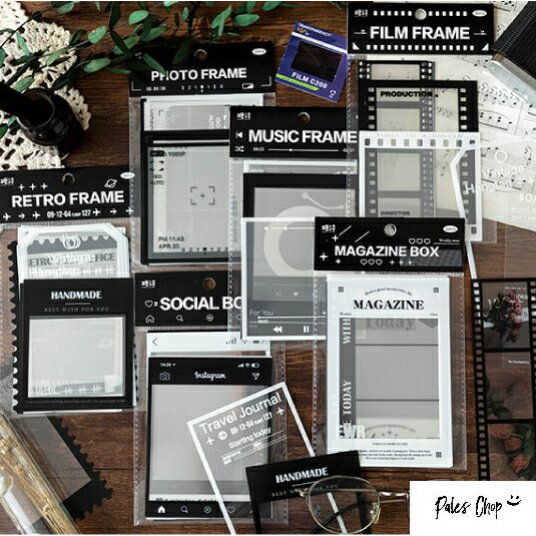 Framemuseumseries シール (s59)15枚入 フレーム 枠 PET ステッカー 大きめ フィルム 写真 映画 動画 画面 カメラ タグ スタンプ インスタ ムービー モノトーン モノクロ 白黒 シンプル スマホ アルバム 手帳 デコ コラージュ アレンジ DIY 思い出 ジャーナル