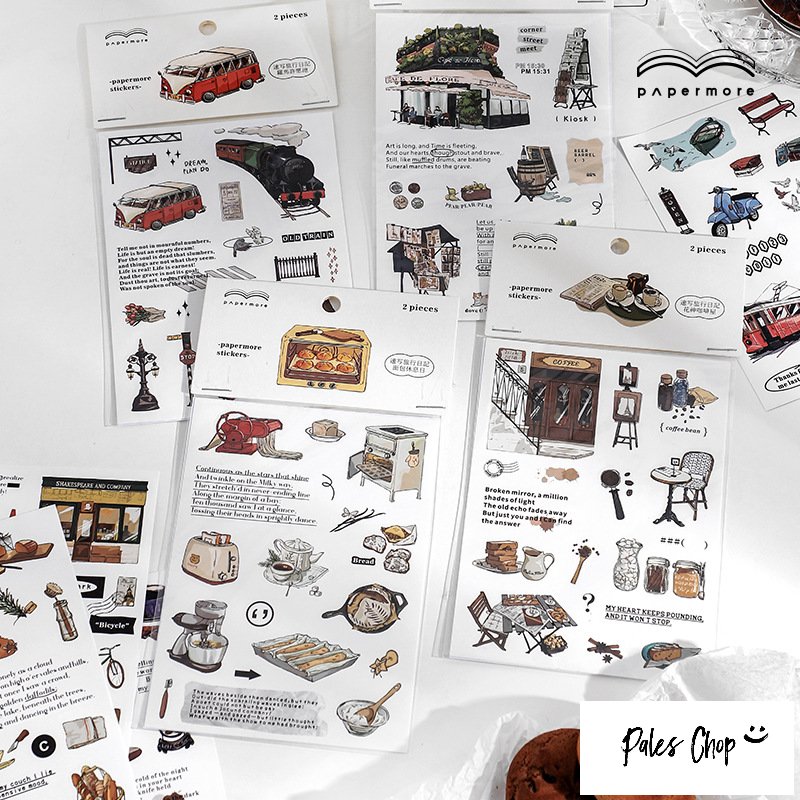 sketchtravelsticker シール (s6)2シート入 ステッカー シート おしゃれ イラスト 手描き カフェ ショッピング パン屋 パン 車 バイク レトロ お出かけ スケジュール 韓国 手帳 デコ コラージュ スマホ アレンジ ジャーナル DIY