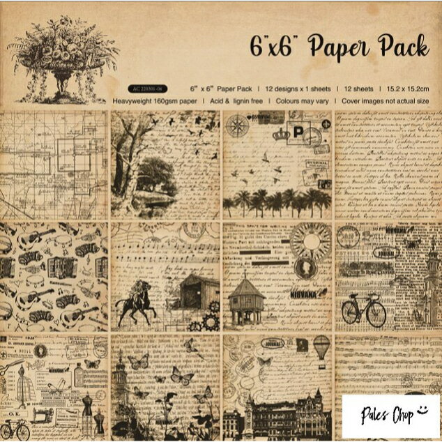 THEBASICS レトロ 背景紙セット(k978)12枚入 レトロ ヴィンテージ セピア 茶系 クラフト おしゃれ 包装 使いやすい 背景紙 厚め デザインペ...