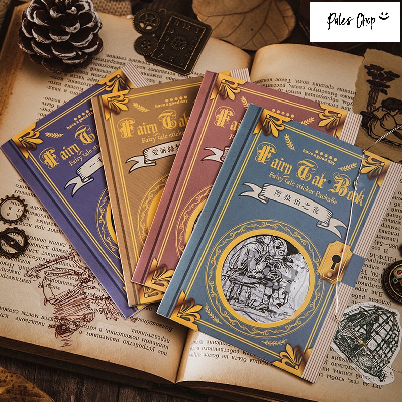 FairyTaleBook(s243)30枚入 シール ステッカー PET レトロ 童話 絵本 ヴィンテージ 懐かしい 海外製 おとぎ話 モノトーン セピア 子供 アリス 手帳 デコ コラージュ アレンジ スマホ ジャーナル 文具女子
