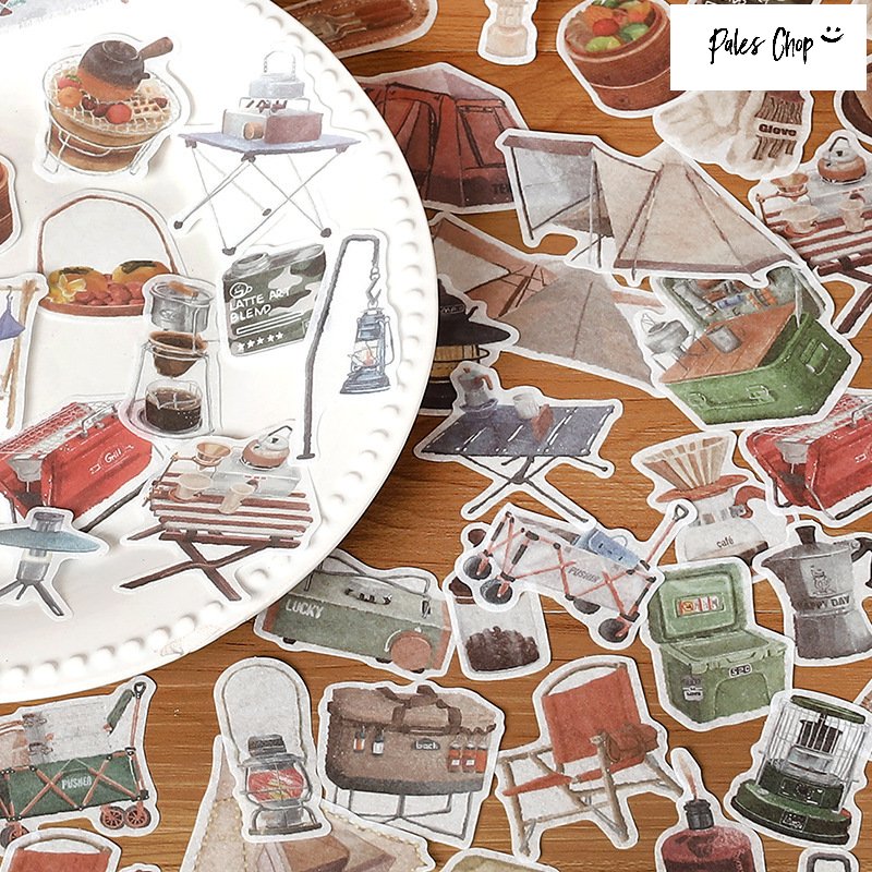 campplanseries シール (s221)40枚入 キャンプ ステッカー フレークシール 和紙 アウトドア BBQ テント..