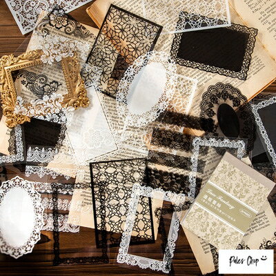 LaceFantasy(s36)30枚入 レース シール ステッカー シールブック きれい かわいい モノトーン 白レース 黒レース PET 透明 クリア おしゃれ 上品 デコ コラージュ アレンジ アルバム 写真 フレーム ラッピング ジャーナル エレガント ガーリー ロマンティック