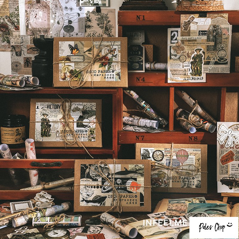 DEKOPAPER箱 (k29) 200枚入 大容量 素材 マステ素材 シール ステッカー 和紙 ヴィンテージ レトロ グリーティングカード キノコ 植物 花 ...