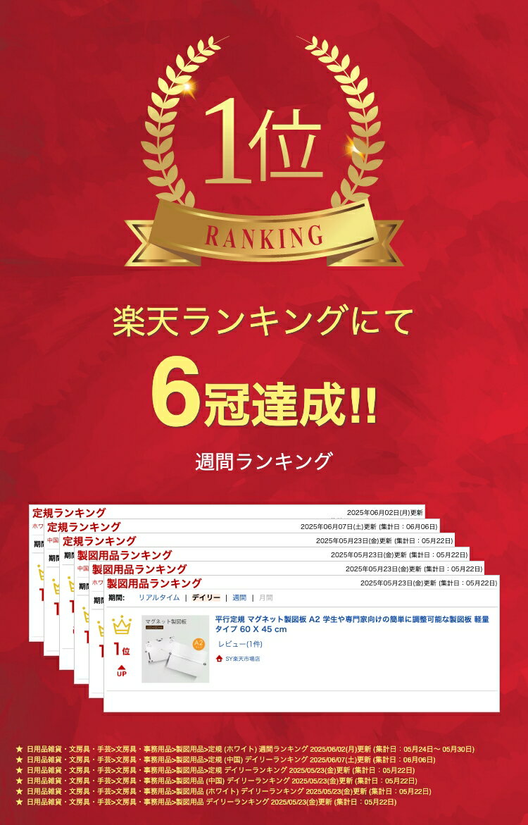 平行定規 マグネット製図板 A2 学生や専門家向けの簡単に調整可能な製図板 軽量タイプ 60 × 45cm 【送料無料】 2