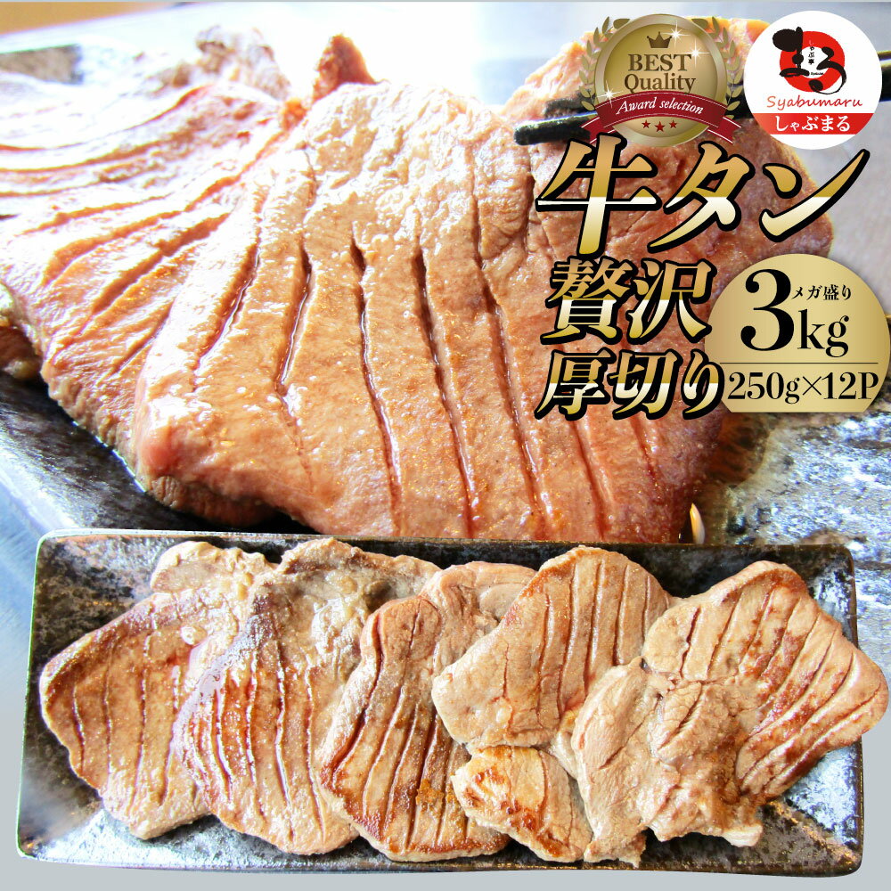 【5/20(月)24h限定★エントリーで最大P20倍】肉 母の日 父の日 新生活 ギフト 食品 お祝い 牛肉 牛タン 焼肉 3kg (250g×12P)厚切り 約24..