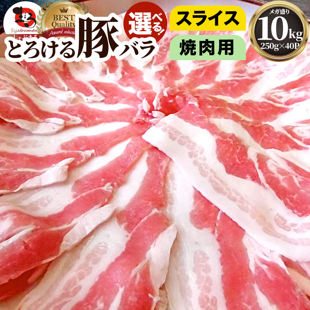 冷凍便でお届け豚バラ肉 10kg スライスor焼肉用 250g 40パック小分けで便利 豚肉 焼肉 スライス バラ 冷凍 小分け 便利送料無料 バーベキュー 肉 食材 セット