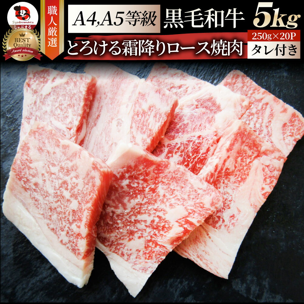 ギフト 食品 お祝い A4,A5ランク 特選 黒毛和牛 ロース 焼肉 5kg(250g×20) 焼肉のタレ付 プレゼント 牛..