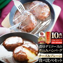 ハンバーグ ＆ チーズイン 煮込みハンバーグ 食べ比べ メガ盛り 10食セット (150g×10パック) 冷凍 惣菜 ディナー 洋食 プレーン ハンバーグ あす楽 業務用 温めるだけ レンチン 冷食 送料無料