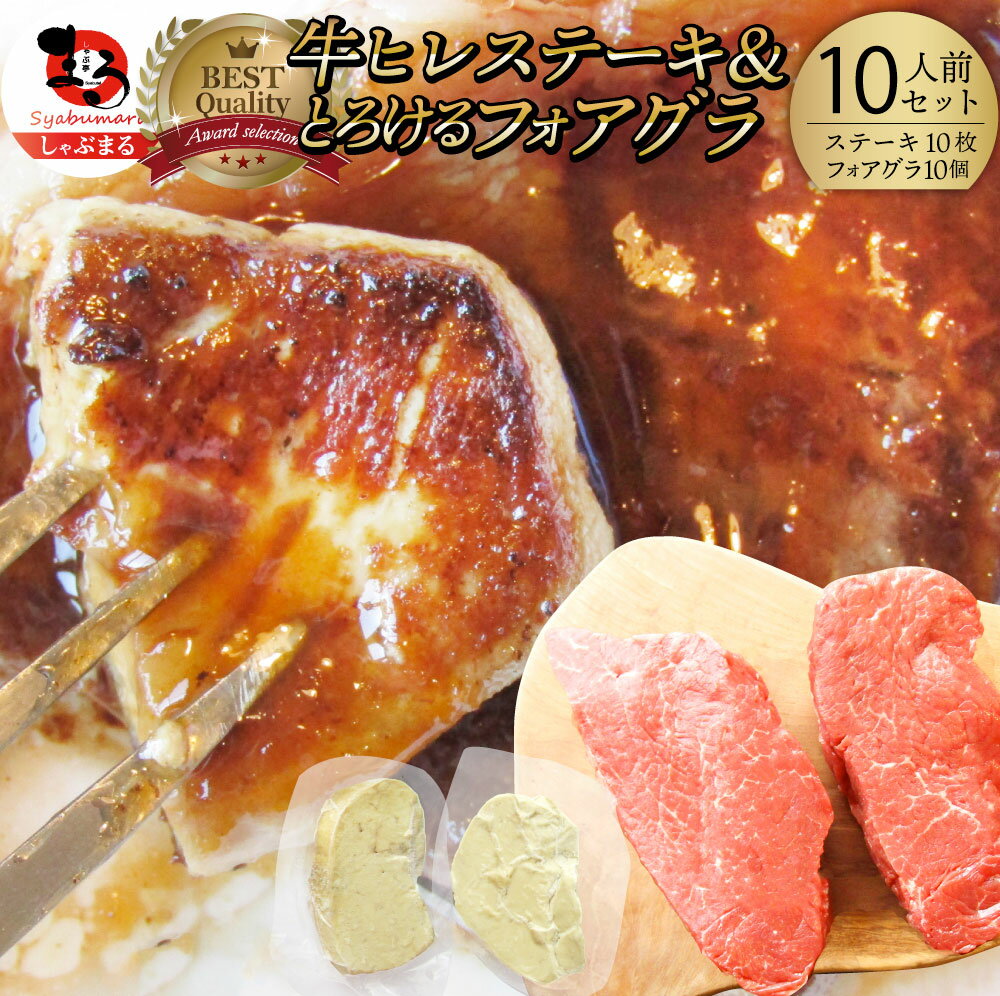 牛肉 ヒレステーキ & フォアグラセット 10人前(ステーキ100g×10枚＆フォアグラ10個)牛 ヒレステーキ 最高級 ハンガリー産 フォアグラ・ド・カナール 冷凍 通販 高級レストラン お得用 お試し ギフト 食品 お祝い 送料無料