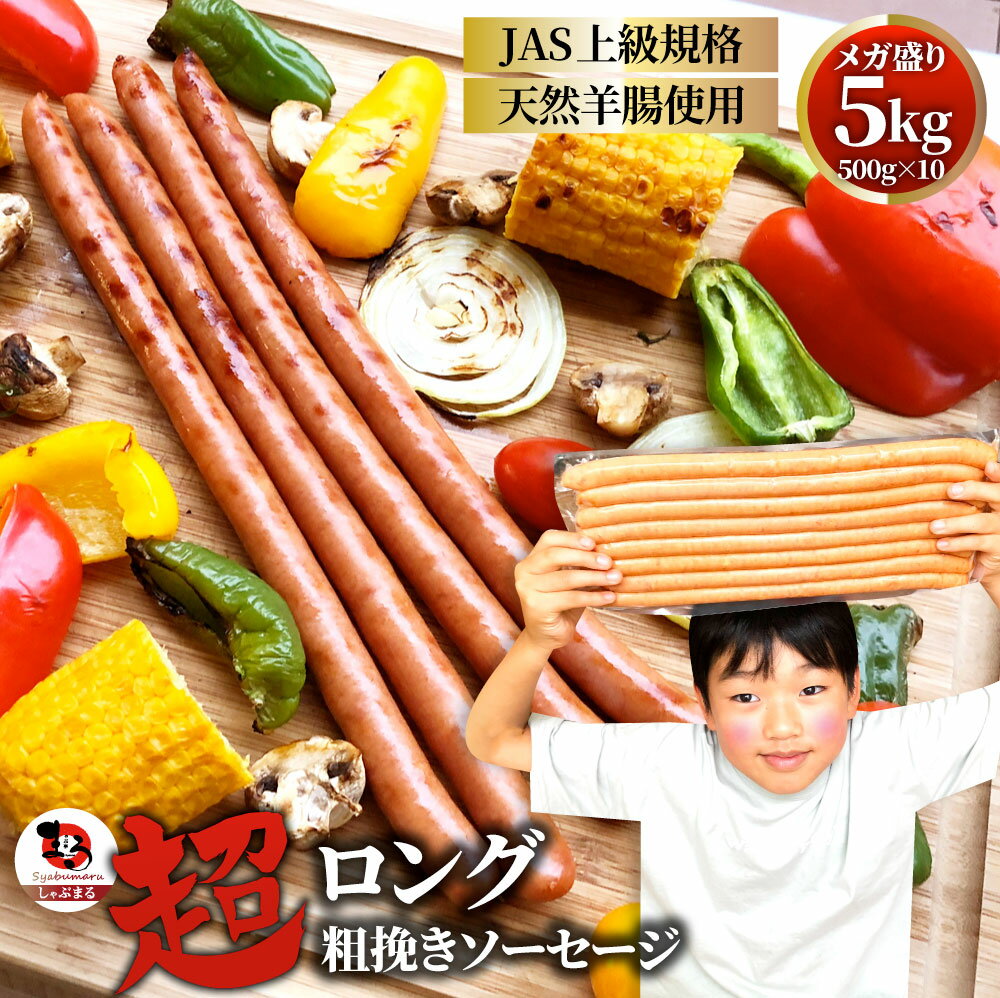 超ロング 粗挽きソーセージ 5kg(500g×10) ソーセージ ウインナー 粗挽き 粗びき あらびき 天然腸 ポーク 豚 焼肉セット 焼肉 焼くだけ お弁当 ...