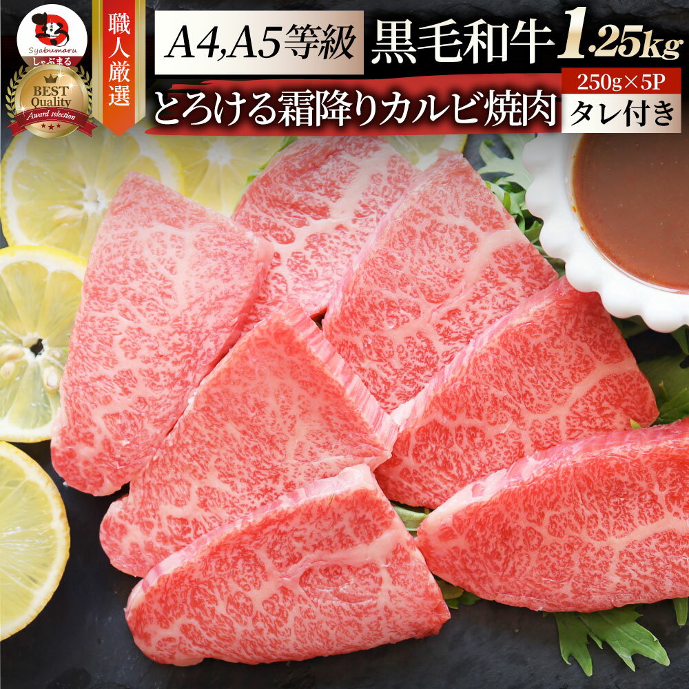 ギフト 食品 お祝い A4,A5等級 特選 黒毛和牛 カルビ焼肉 1,250g(250g×5) 焼肉のタレ付 プレゼント 牛肉 牛 焼肉 カルビ BBQ 焼き肉 国産 A5等級 A4等級アウトドア お家焼肉 レジャー BBQ バーベキュー 肉 食材 セット