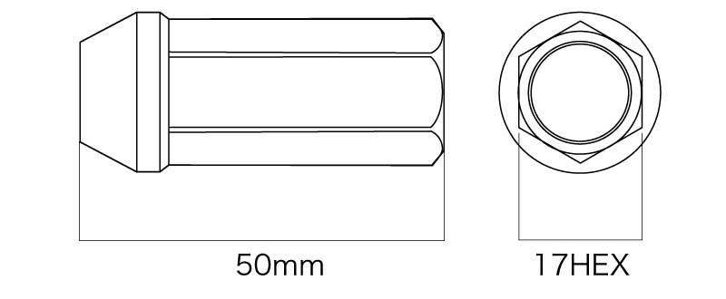 DIGICAM クロモリ・レーシングナット 貫通タイプ P1.25 6角 17HEX 50mm/ロング ブラック 20本入 スカイライン ECR33/HR33/ENR33 H5/8〜H10/4 CN6K5012BK-DC×5