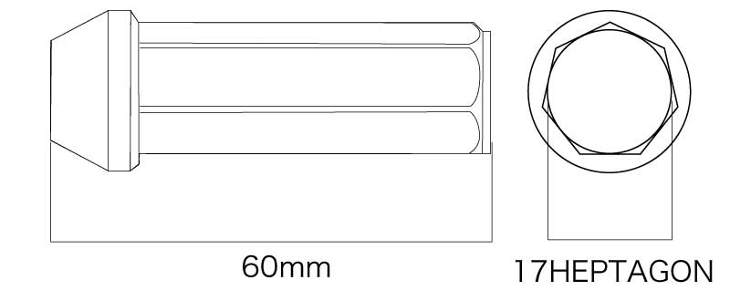 DIGICAM クロモリレーシングナット 袋タイプ P1.25 7角 17HEPTAGON 60mm ブラック 20本入 スカイライン ECR33/HR33/ENR33 H5/8〜H10/4 CN7F6012BK-DC×5