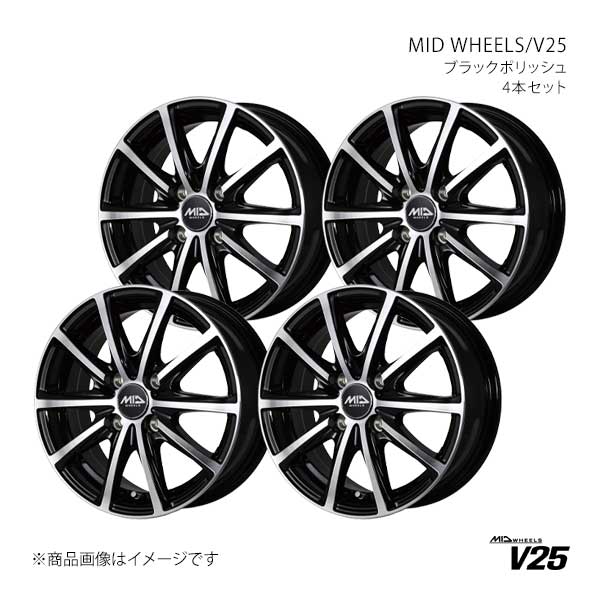 MID WHEELS/V25 ブラックポリッシュ N-BOX/カスタム JF1/2 アルミホイール4本セット【14×4.5J 4-100 INSET45 BKP】S98844543345039N×4