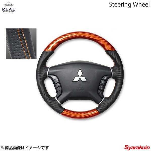 REAL レアル ステアリング MITSUBISHI/ミツビシ デリカD：5 CV#W オリジナルシリーズ ガングリップ オレンジカーボン オレンジ×ブラック ユーロステッチ