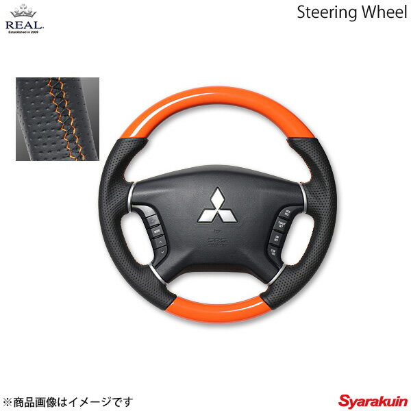 REAL レアル ステアリング MITSUBISHI/ミツビシ デリカD：5 CV#W オリジナルシリーズ ガングリップ オレンジカラー オレンジ×ブラック ユーロステッチ