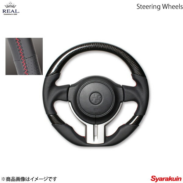 REAL レアル ステアリング SUBARU/スバル BRZ ZC6 前期 プレミアムシリーズ ブラックカーボン 3C ブラック×レッド ユーロステッチ