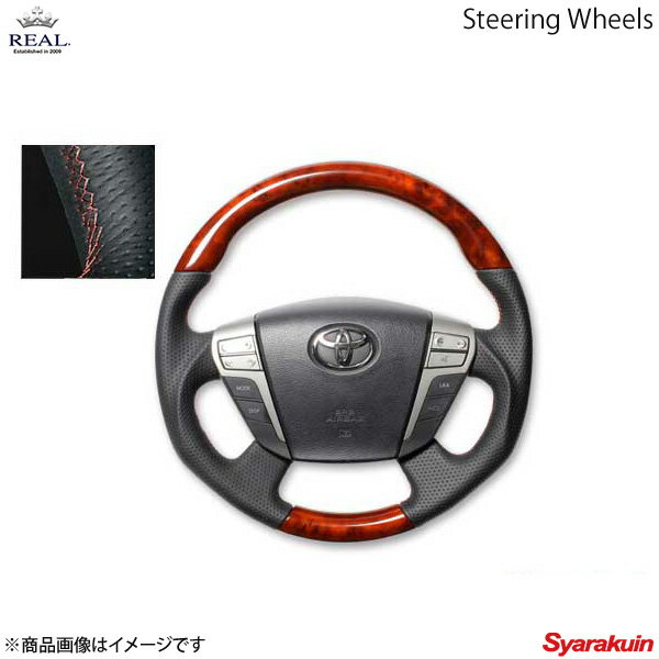 REAL レアル ステアリング TOYOTA/トヨタ アルファードハイブリッド 20系 オリジナルシリーズ ガングリップ ミディアムブラウンウッド ブラウン ユーロステッチ