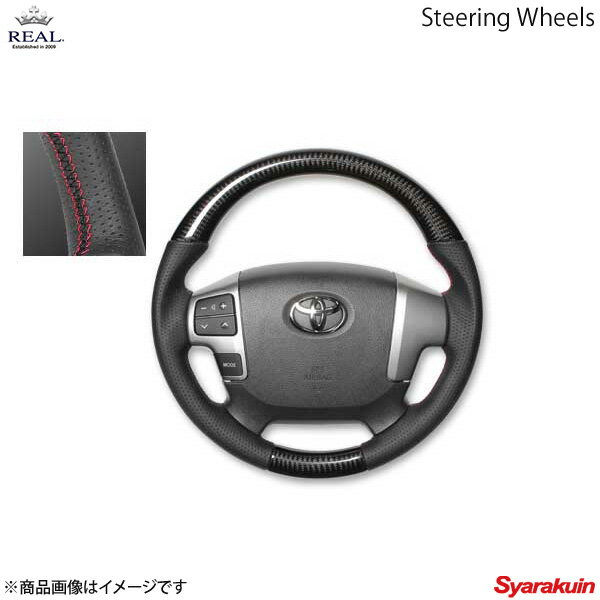 REAL レアル ステアリング TOYOTA/トヨタ レジアスエース 200系 4型 オリジナルシリーズ ガングリップ ブラックカーボン レッド×ブラック ユーロステッチ