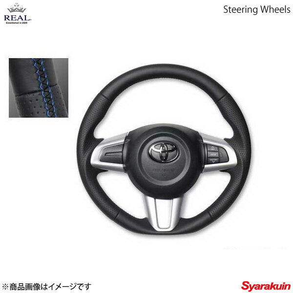 REAL レアル ステアリング SUBARU/スバル ジャスティ 900系 オリジナルシリーズ ガングリップ オールレザー ブルー×ブラック ユーロステッチ