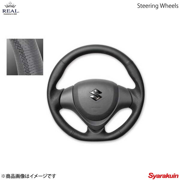 REAL レアル ステアリング SUZUKI/スズキ ジムニーシエラ JB43W 9型〜 オリジナルシリーズ ガングリップ オールレザー ブラック ユーロステッチ
