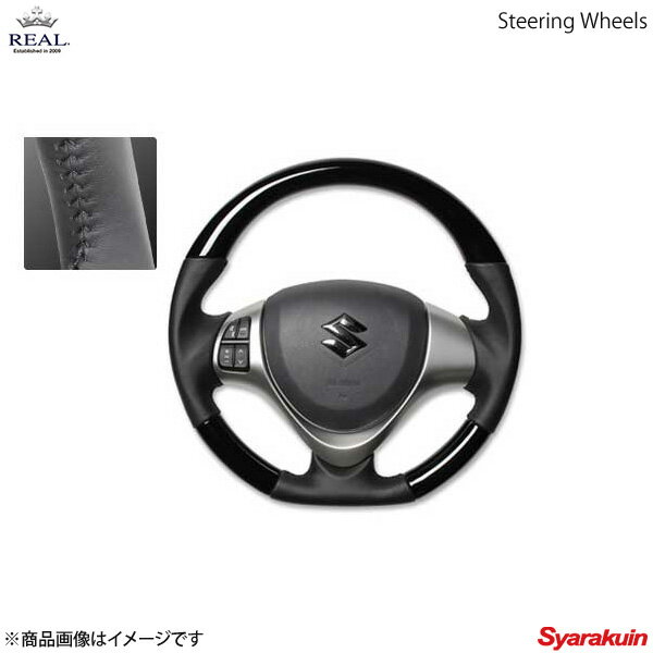 REAL レアル ステアリング MAZDA/マツダ キャロル HB25S 後期/HB35S 後期 オリジナルシリーズ ガングリップ ピアノブラック ブラックステッチ