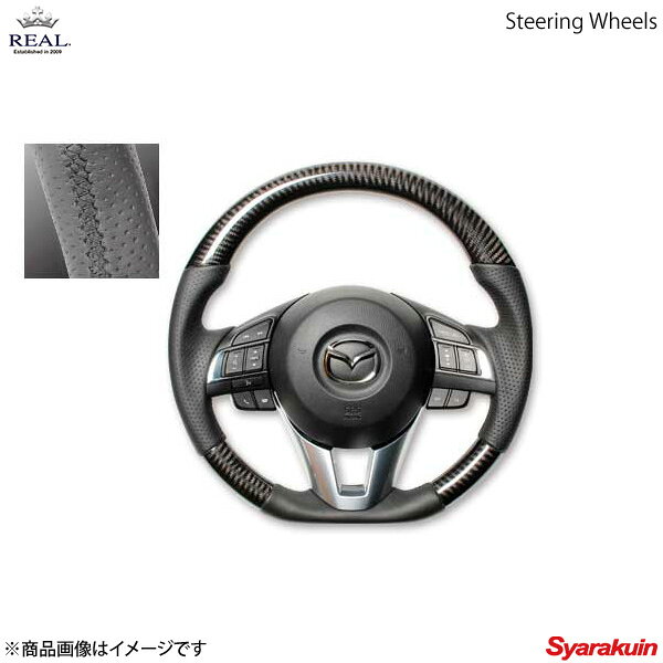 REAL レアル ステアリング MAZDA/マツダ アテンザ GJ 前期 オリジナルシリーズ ガングリップ ブラックカーボン ブラック ユーロステッチ