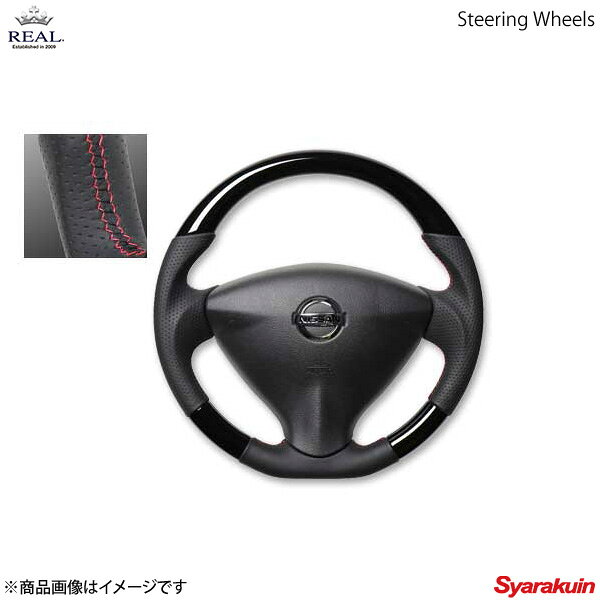 REAL レアル ステアリング NISSAN/ニッサン NV350キャラバン E26 オリジナルシリーズ ガングリップ ピアノブラック レッド×ブラック ユーロステッチ
