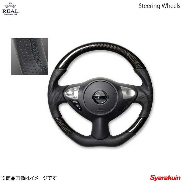 REAL レアル ステアリング NISSAN/ニッサン ジューク F15 オリジナルシリーズ ガングリップ ブラックカーボン ブラック ユーロステッチ