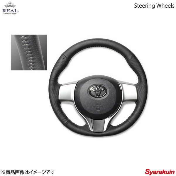 REAL レアル ステアリング TOYOTA/トヨタ ラクティス 120系 オリジナルシリーズ ノーマルグリップ ブラックオールレザー シルバーステッチ