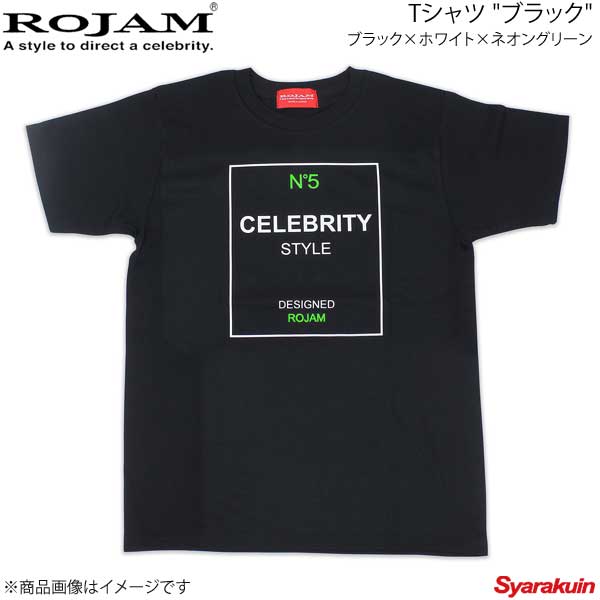ROJAM ロジャム Tシャツ ブラック ユニセックスモデル ブラック×ホワイト×ネオングリーン サイズ：XL 70-T181-2XL