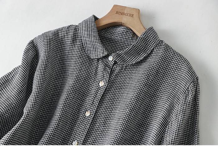 リネンワンピース レディース 夏 綿麻 ワンピース シャツワンピース　ロングシャツ チェック柄 半袖 ロングワンピース 無地 韓国風 ゆったり 通勤 カジュアル syarerezumu-10007297 シャレーリズム サンプル画像3