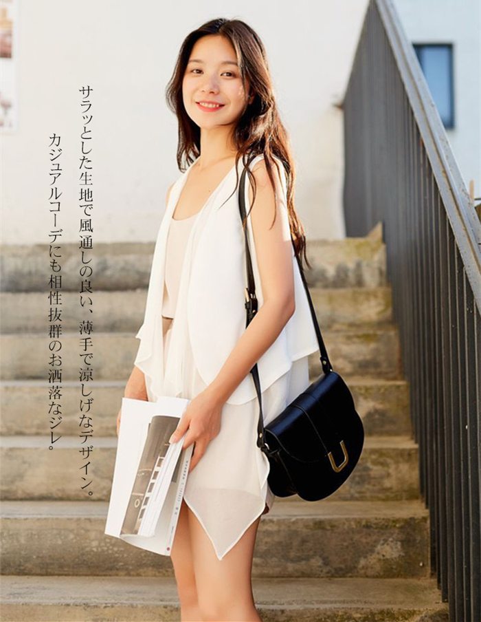 ベスト レディース シフォンベスト 前開き ジレ 不規則裾 ノースリーブ 羽織り 体型カバー 重ね着 レイヤード 日常 在宅 通勤 通学 外出 無地 カジュアル 大きいサイズ 20代 30代 40代 50代